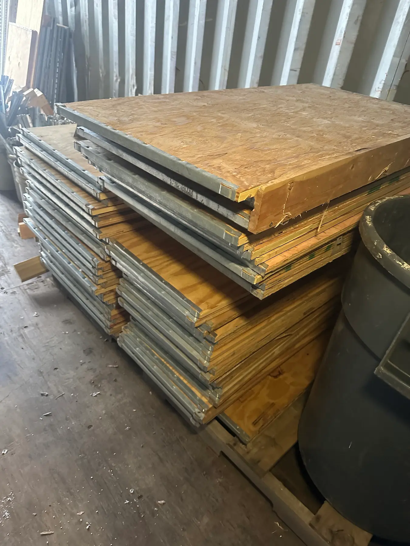 container shelving waiting to be assembled