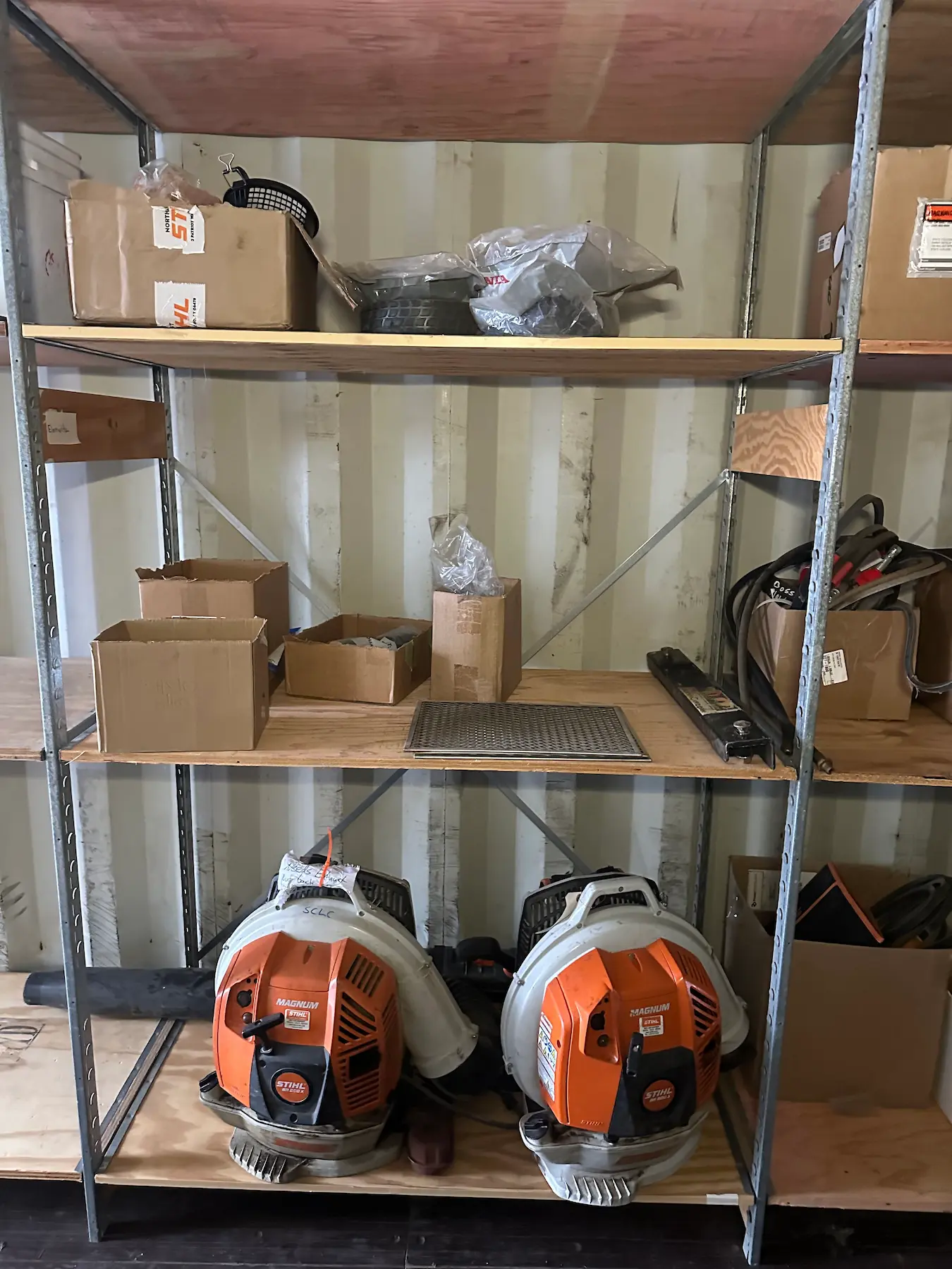 garage shelving holding equipment